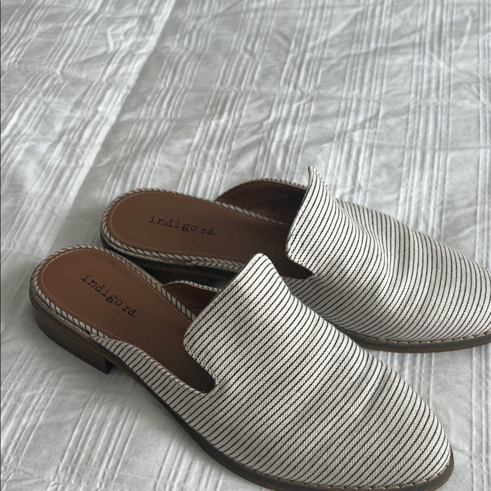 Indigo Women's Black and White Striped Mules